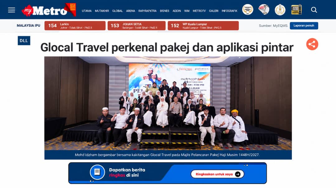 Harian Metro : Glocal Travel Perkenal Pakej & Aplikasi Pintar 